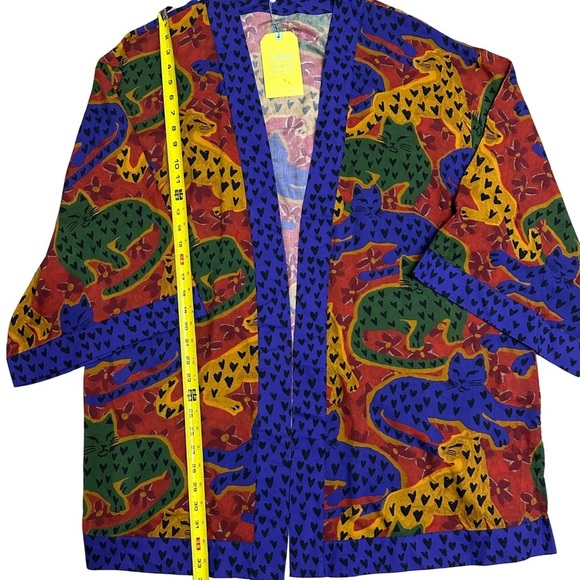 Farm Rio Cat Leopard And Heart Print Kimono Colorful OSFM Made India UNIQUE NWT - Picture 7 of 9
